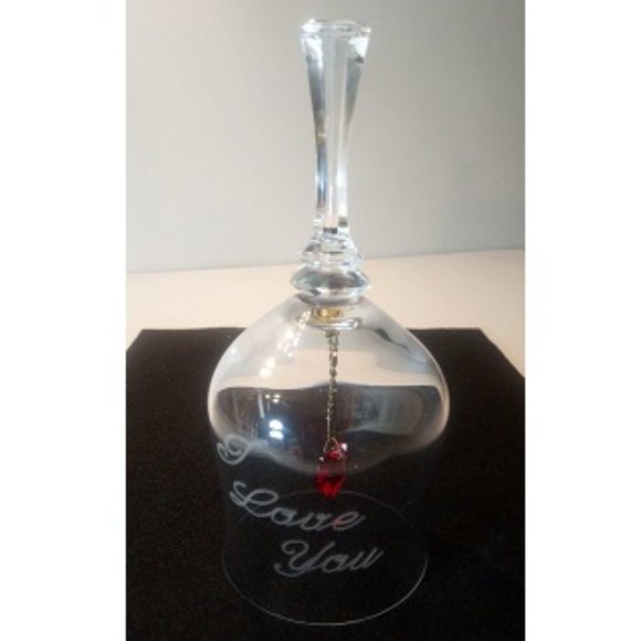 Intaglio Etched Crystal Glass Bell  -   I Love You with Red Heart Clapper - Picture 5 of 7